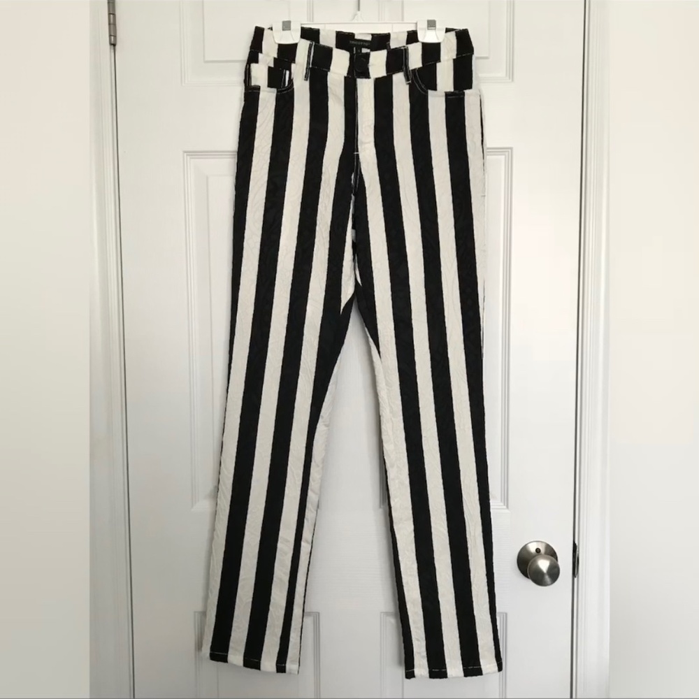 Tricotto Stripe Jeans Pants Women’s Size 6/S Black White Punk Alt Goth Pockets
